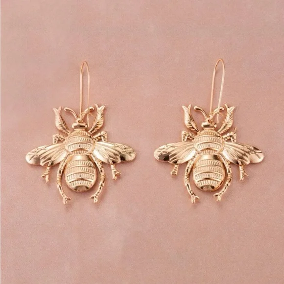 Gold Bumble Bee Dangle Earrings - Picture 4 of 7